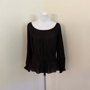 INC International Concepts Black Blouse with Gold Metallic Accents